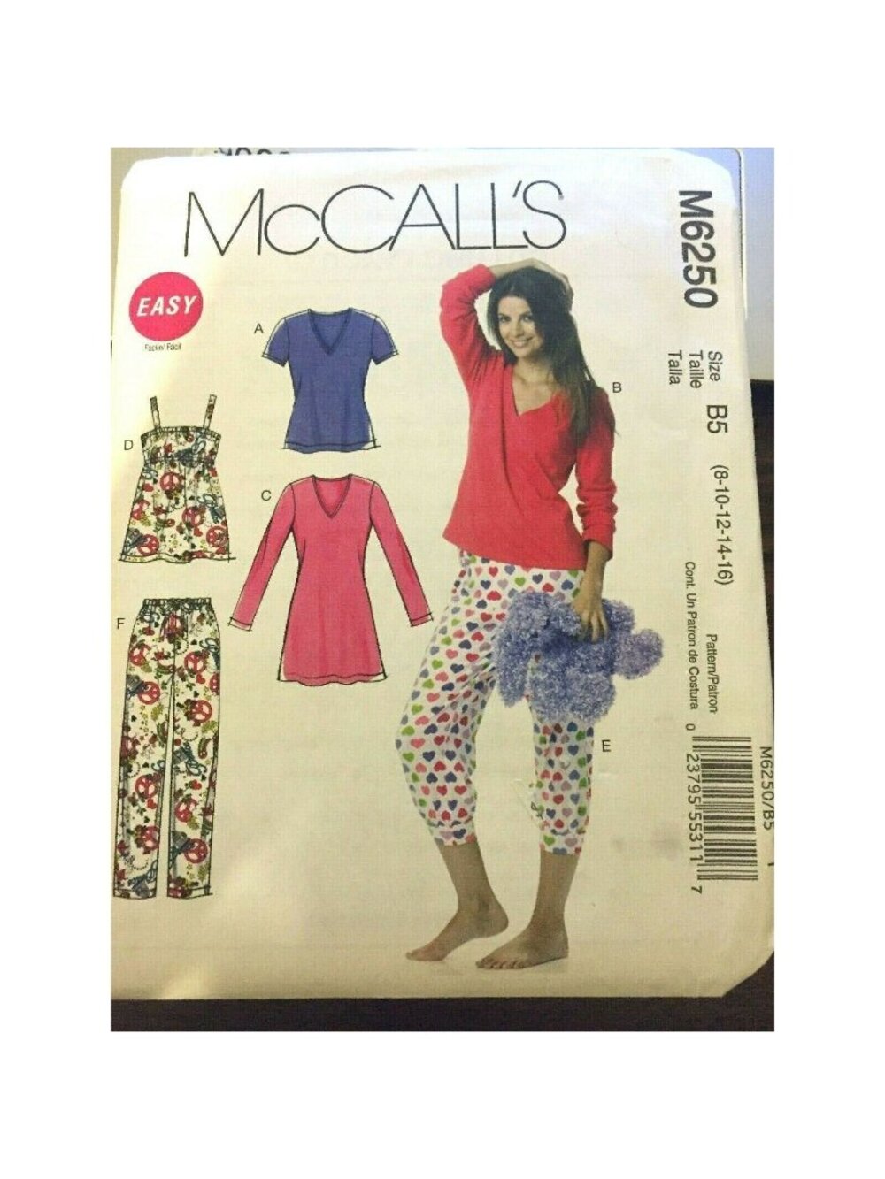 Sewing Pattern McCalls M6250 Misses Top Nightshirt Pants Size 8-16 U/C Pajamas P